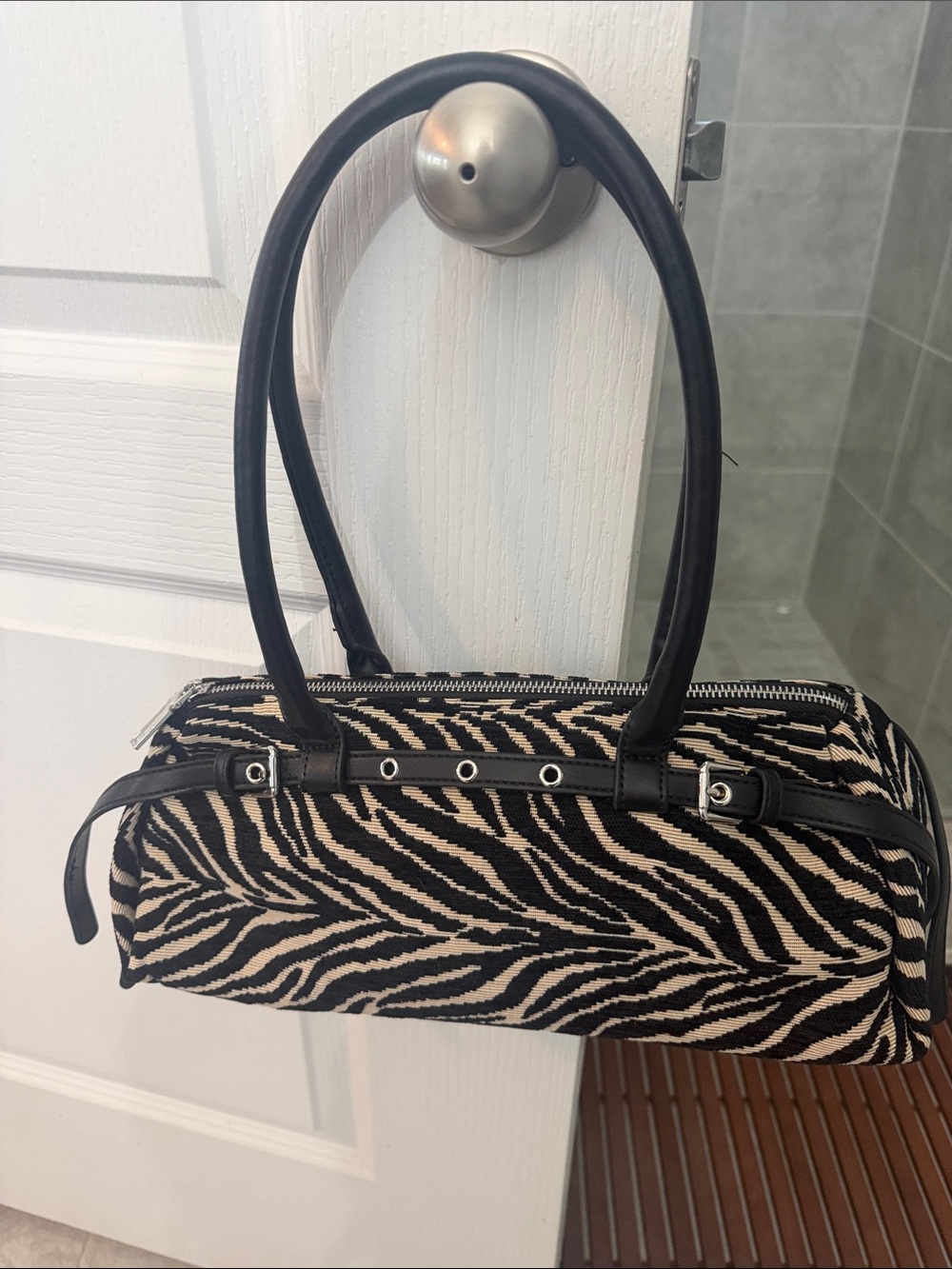 Urban Expressions Black and Cream Zebra-Print Shoulder Bag, Never Used
